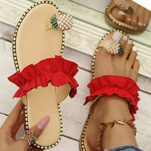 Pineapple Pearl Beach Slides Flat Toe Casual Womens Slippers Online Clothing