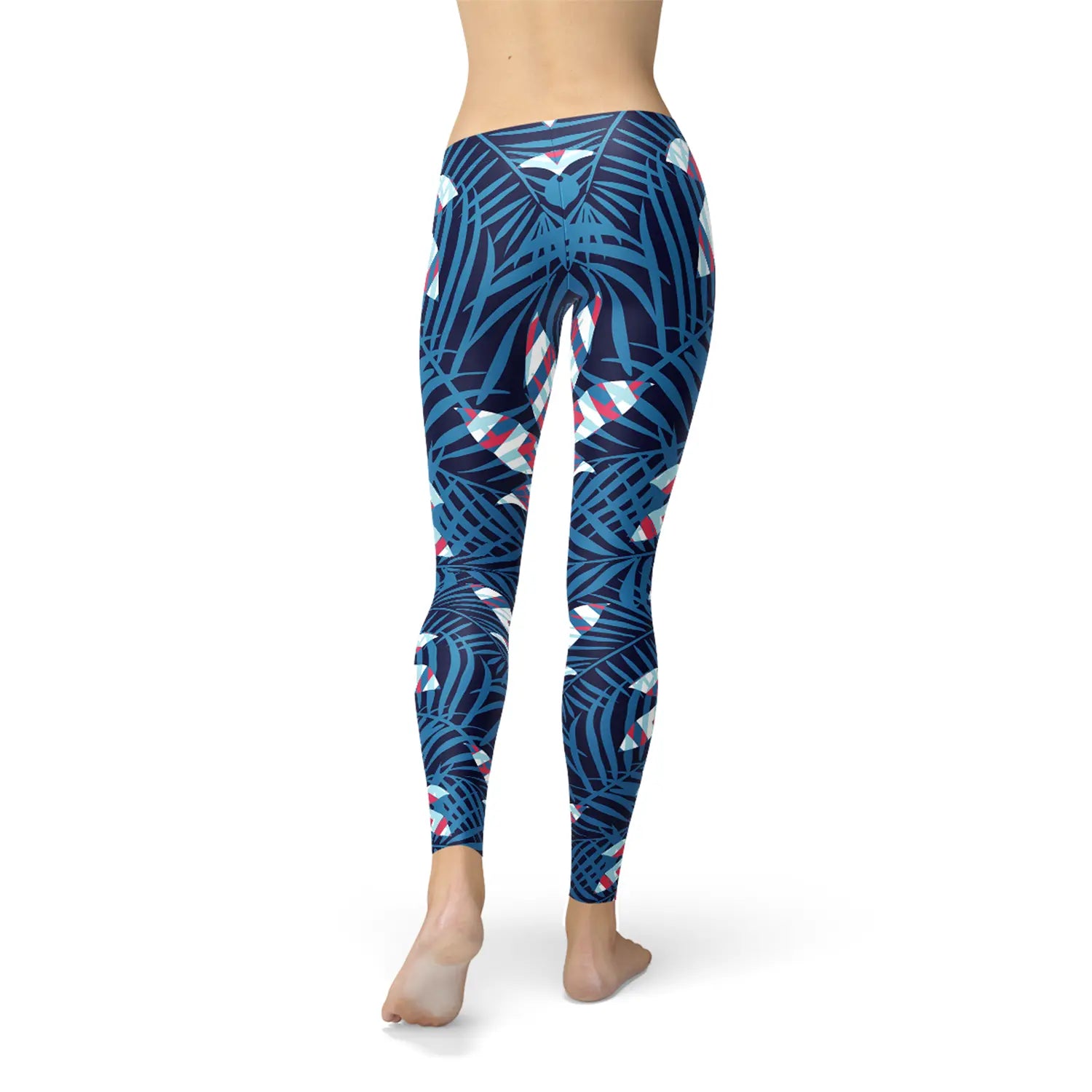 Blue Tropical Leaf Leggings for Women Online Clothing