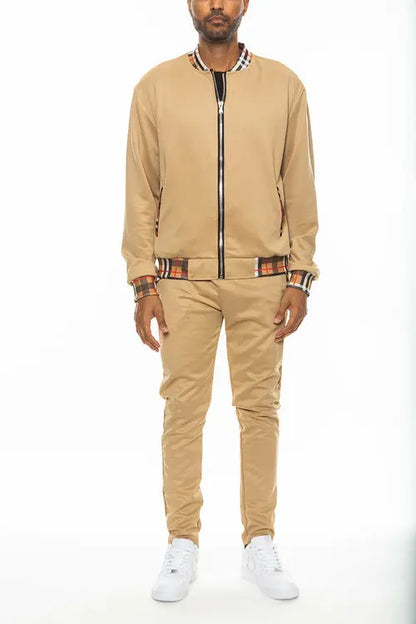 Checkered Detail Track Jacket Set Online Clothing