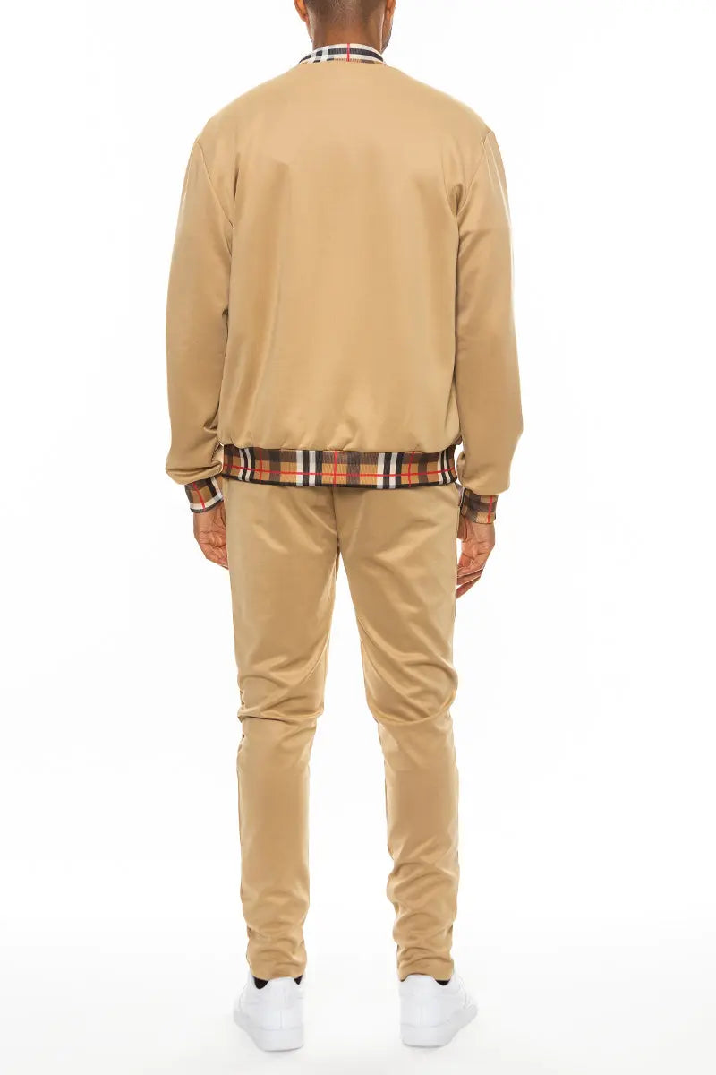 Checkered Detail Track Jacket Set Online Clothing