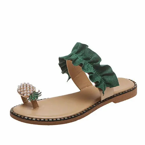 Pineapple Pearl Beach Slides Flat Toe Casual Womens Slippers Online Clothing