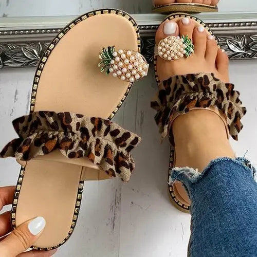 Pineapple Pearl Beach Slides Flat Toe Casual Womens Slippers Online Clothing