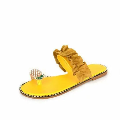 Pineapple Pearl Beach Slides Flat Toe Casual Womens Slippers Online Clothing