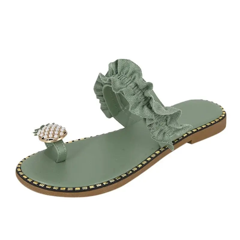 Pineapple Pearl Beach Slides Flat Toe Casual Womens Slippers Online Clothing