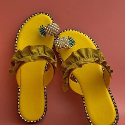 Pineapple Pearl Beach Slides Flat Toe Casual Womens Slippers Online Clothing