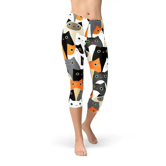 Womens All Over Print Cats Capri Leggings Online Clothing