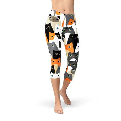 Womens All Over Print Cats Capri Leggings Online Clothing