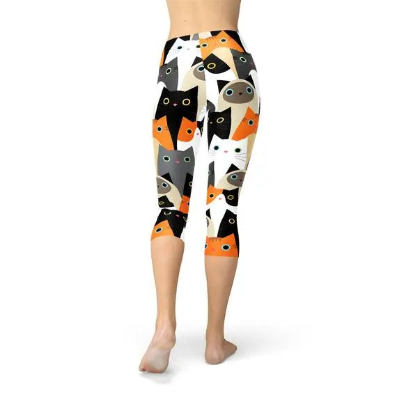Womens All Over Print Cats Capri Leggings Online Clothing