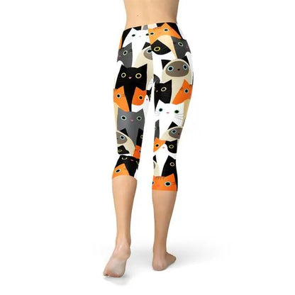 Womens All Over Print Cats Capri Leggings Online Clothing