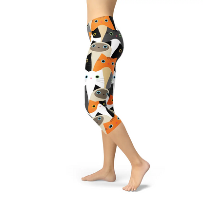 Womens All Over Print Cats Capri Leggings Online Clothing
