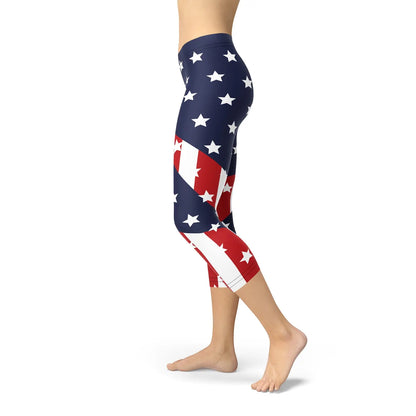 Womens American Flag Capri Leggings Online Clothing